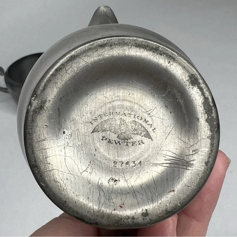Early American Antique Vintage Lot of 2  Pewter Creamer‎ Milk Holders 2